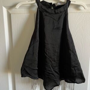 Chic Black Halter Top with Fringe